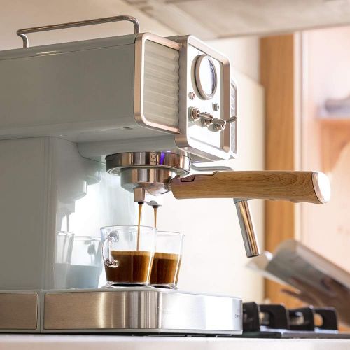  [아마존베스트]Cecotec Power Espresso 20 Tradizionale Espressomachine 1350 W 20 Bar Manometer Heizblock Kaffee Tee OEko Ohne Kapseln Milchschaumer Twin Tamper Kaffeedosierloeffel Vintage Design Ede