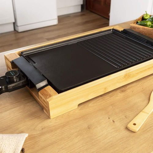  Cecotec Tasty & Grill 2000 Bamboo Electric Grill and Hob 2000 W Bamboo Frame Adjustable Thermostat Mixed Surface Dishwasher Safe