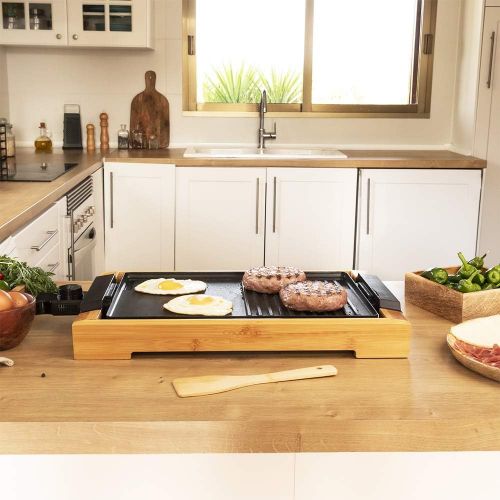  Cecotec Tasty & Grill 2000 Bamboo Electric Grill and Hob 2000 W Bamboo Frame Adjustable Thermostat Mixed Surface Dishwasher Safe
