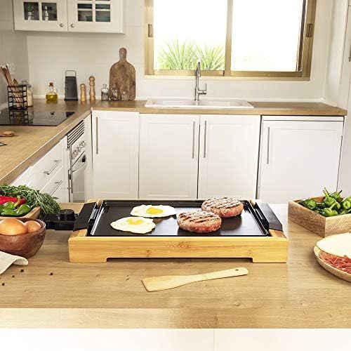  Cecotec Tasty & Grill Electric Grill Plate 2000 Bamboo, Power 2000 W, Bamboo Frame, Adjustable Thermostat, Flat Grill Plate, Cast Aluminium Coating, Dishwasher Safe