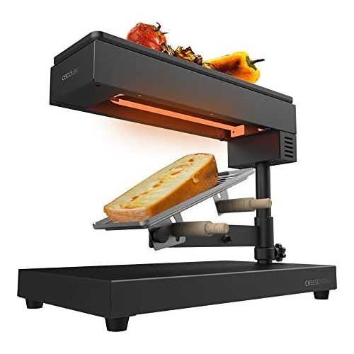  Cecotec Raclette Cheese&Grill 6000 Black Power 600 W, Grill Function, Stainless Steel, Adjustable Thermostat, 2 Wooden Spatulas, Non Stick Grill