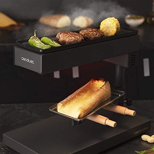  Cecotec Raclette Cheese&Grill 6000 Black Power 600 W, Grill Function, Stainless Steel, Adjustable Thermostat, 2 Wooden Spatulas, Non Stick Grill