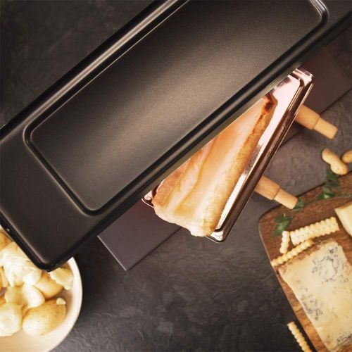  Cecotec Raclette Cheese&Grill 6000 Black Power 600 W, Grill Function, Stainless Steel, Adjustable Thermostat, 2 Wooden Spatulas, Non Stick Grill
