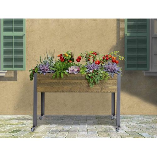  CedarCraft Elevated Spruce Planter (21” x 47” x 32H) + Greenhouse Cover & casters - Complete Raised Garden kit to Grow Tomatoes, Veggies & Herbs. Greenhouse extends Growing Season,