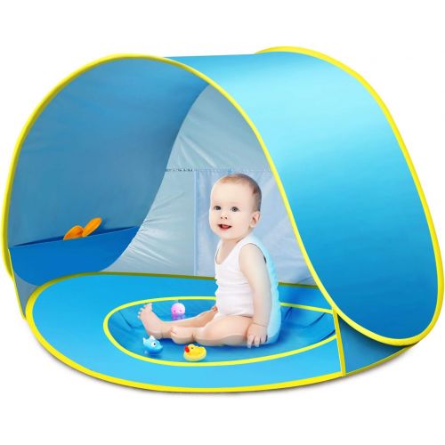  CeeKii Baby Beach Tent Pop Up Tent Portable Shade Tent UV Protection Sun Shelter with Mini Pool, Carry Bag and Detachable Shade for Toddler, Infant & Kids, 50+ UPF (Blue)