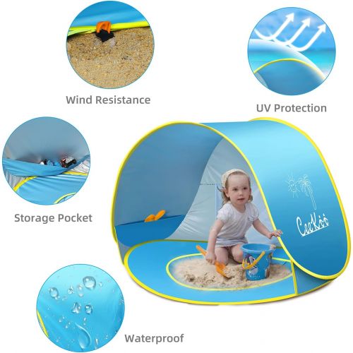  CeeKii Baby Beach Tent Pop Up Tent Portable Shade Tent UV Protection Sun Shelter with Mini Pool, Carry Bag and Detachable Shade for Toddler, Infant & Kids, 50+ UPF (Blue)