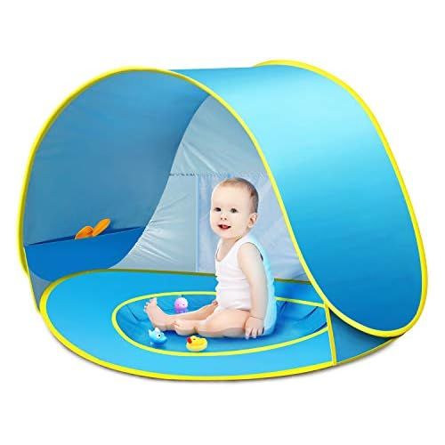  CeeKii Baby Beach Tent Pop Up Tent Portable Shade Tent UV Protection Sun Shelter with Mini Pool, Carry Bag and Detachable Shade for Toddler, Infant & Kids, 50+ UPF (Blue)