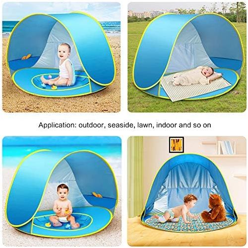  CeeKii Baby Beach Tent Pop Up Tent Portable Shade Tent UV Protection Sun Shelter with Mini Pool, Carry Bag and Detachable Shade for Toddler, Infant & Kids, 50+ UPF (Blue)