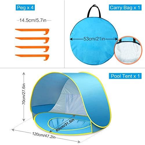  CeeKii Baby Beach Tent Pop Up Tent Portable Shade Tent UV Protection Sun Shelter with Mini Pool, Carry Bag and Detachable Shade for Toddler, Infant & Kids, 50+ UPF (Blue)