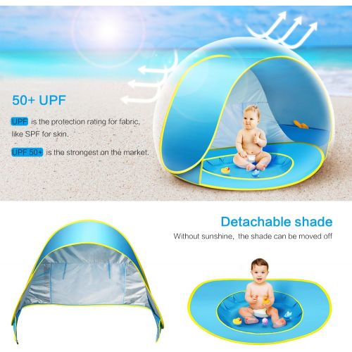  CeeKii Baby Beach Tent Pop Up Tent Portable Shade Tent UV Protection Sun Shelter with Mini Pool, Carry Bag and Detachable Shade for Toddler, Infant & Kids, 50+ UPF (Blue)