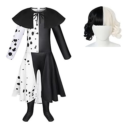  할로윈 용품Cefirature Villain Deville Costume for Girls Cosplay Jumpsuit Dress with Wig Halloween 3-12 Years