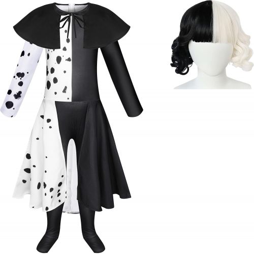  할로윈 용품Cefirature Villain Deville Costume for Girls Cosplay Jumpsuit Dress with Wig Halloween 3-12 Years