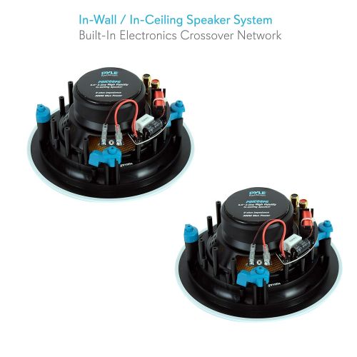  Pyle 6.5” Ceiling Wall Hi-Fi Speakers - 2-Way Full Range Speaker (Pair) Built-in Electronic Crossover Network Flush Mount Design w 55Hz-22kHz Frequency Response 300 Watts & Magnetic Gr