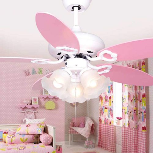  Ceiling Fans light, childrens fan light pink girl light household electric fan light restaurant chandelier bedroom pull rope light fan chandelier