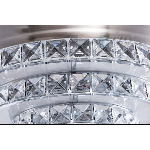  Huston Fan 42 Inch Crystal Three Layer Silver Fandelier Retractable Ceiling Fan Light With 4 Scalable Blade Remote LED Indoor Bedroom Living Ceiling Lamp Three Color Change,Two Dow