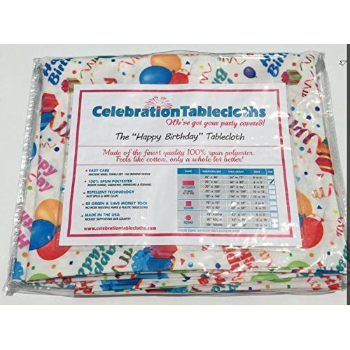  Celebration Tablecloths 70 X 84 Inch Happy Birthday Tablecloth White Restaurant Quality Fabric Machine Wash and Dry No Wrinkles No Iron No Stains Made in USA Birthday Party Supplie