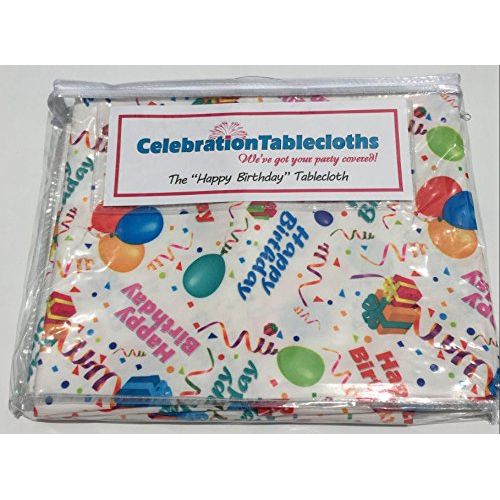  Celebration Tablecloths 70 X 84 Inch Happy Birthday Tablecloth White Restaurant Quality Fabric Machine Wash and Dry No Wrinkles No Iron No Stains Made in USA Birthday Party Supplie