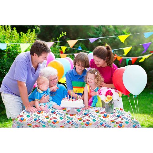  Celebration Tablecloths 70 X 84 Inch Happy Birthday Tablecloth White Restaurant Quality Fabric Machine Wash and Dry No Wrinkles No Iron No Stains Made in USA Birthday Party Supplie