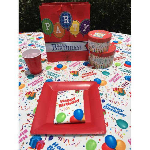  Celebration Tablecloths 70 X 84 Inch Happy Birthday Tablecloth White Restaurant Quality Fabric Machine Wash and Dry No Wrinkles No Iron No Stains Made in USA Birthday Party Supplie