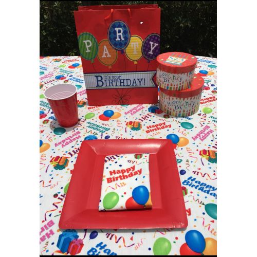  Celebration Tablecloths 70 X 108 Inch Happy Birthday Tablecloth White Restaurant Quality Fabric Machine Wash and Dry No Wrinkles No Iron No Stains Made in USA Birthday Party Suppli