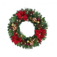 Celebrations Royal Crimson Prelit Green Christmas Wreath 30 in. Dia. Warm White