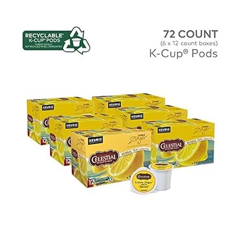  Celestial Seasonings Lemon Zinger Herbal Tea, Single-Serve Keurig K-Cup Pods, 72 Count