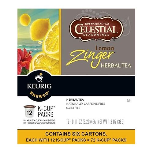  Celestial Seasonings Lemon Zinger Herbal Tea, Single-Serve Keurig K-Cup Pods, 72 Count