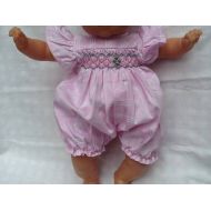 /CelestineBordeaux Pink & white Plaid cotton romper has smocking doll 36 cm