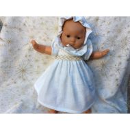 /CelestineBordeaux White diaper dress, smocked gold to 36 cm dolls