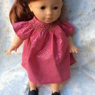 /CelestineBordeaux Fuchsia dress smocked neckline stars gold to 36 cm dolls