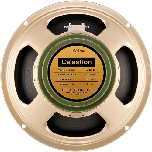  Celestion},description:Celestion released a version of the popular G12 guitar loudspeaker called the G12M back in the 1960s. With its medium-weight magnet this speaker had a tone t