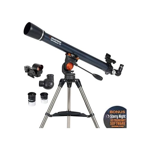 셀레스트론 Celestron - AstroMaster 70AZ Telescope - Refractor Telescope - Fully Coated Glass Optics - Adjustable Height Tripod - Bonus Astronomy Software Package