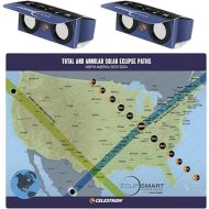 Celestron - 2-Pack EclipSmart Safe Solar Power Viewers - 2X Magnification - Meets ISO 12312-2:2015(E) Standards - Solar Safe Filter Technology - Observe Eclipses & Sunspots - Includes Eclipse Map