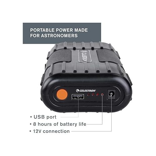 셀레스트론 Celestron - PowerTank Lithium LT Telescope Battery - Rechargeable Portable 12V Power Supply for Computerized Telescopes - 8 Hour capacity/73.3 Wh - 1 USB Ports