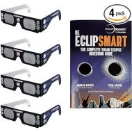 Celestron - EclipSmart Safe Solar Eclipse Glasses Family 4-Pack - Meets ISO 12312-2:2015(E) Standards - Premium Solar Safe Filter Technology - Includes One Size Fits All Glasses + Eclipse Guidebook