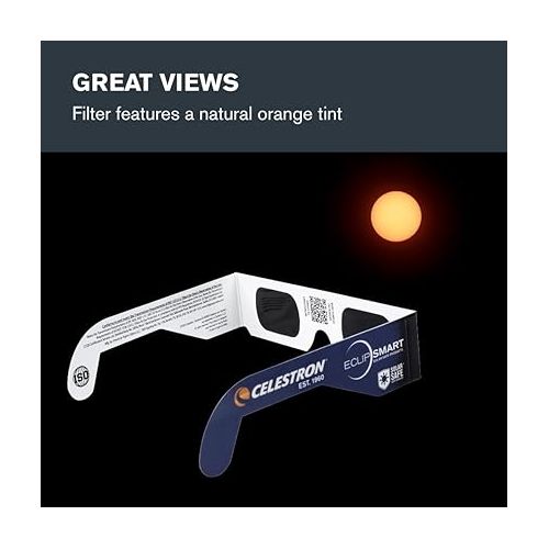 셀레스트론 Celestron - EclipSmart Safe Solar Eclipse Glasses Family 4-Pack - Meets ISO 12312-2:2015(E) Standards - Premium Solar Safe Filter Technology - Includes One Size Fits All Glasses + Eclipse Guidebook