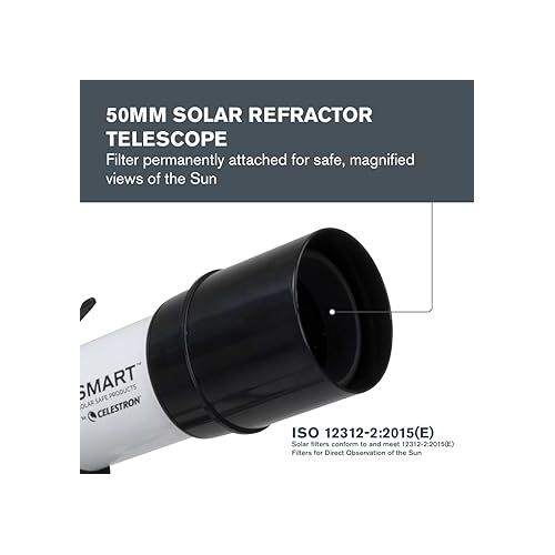 셀레스트론 Celestron - EclipSmart Safe Solar Eclipse Telescope - 50MM Refractor - Meets ISO 12312-2:2015(E) Standards - Observe Solar Eclipses & Sunspots - Permanently Attached Solar Safe Filter & Finderscope