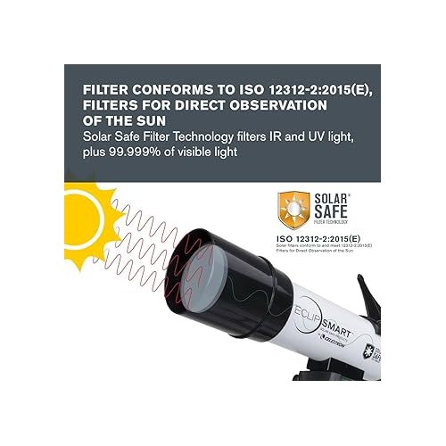 셀레스트론 Celestron - EclipSmart Safe Solar Eclipse Telescope - 50MM Refractor - Meets ISO 12312-2:2015(E) Standards - Observe Solar Eclipses & Sunspots - Permanently Attached Solar Safe Filter & Finderscope