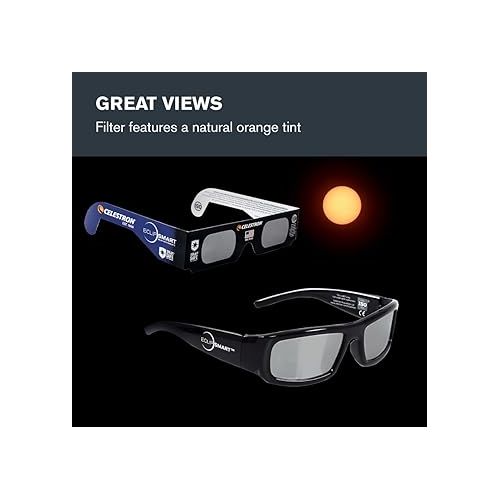 셀레스트론 Celestron - 8-Pc EclipSmart Safe Solar Viewing & Imaging Kit - Meets ISO 12312-2:2015(E) Standards - Premium Solar Safe Filter Technology - Includes 5 Glasses + Photo Filter + Guidebook + Map