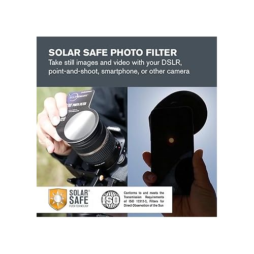 셀레스트론 Celestron - 8-Pc EclipSmart Safe Solar Viewing & Imaging Kit - Meets ISO 12312-2:2015(E) Standards - Premium Solar Safe Filter Technology - Includes 5 Glasses + Photo Filter + Guidebook + Map