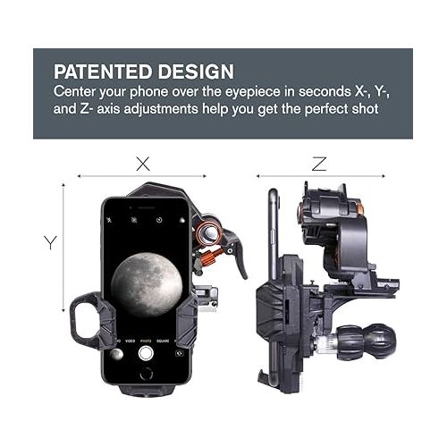 셀레스트론 Celestron - NexYZ - 3-Axis Universal Smartphone Adapter for Telescope - Digiscoping Smartphone Adapter - Capture Images and Video Through Your Telescope or Spotting Scope