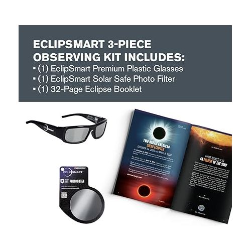 셀레스트론 Celestron - 3-Pc EclipSmart Safe Solar Observing & Imaging Kit - Meets ISO 12312-2:2015(E) Standards - Premium Solar Safe Filter Technology - Includes Eclipse Glasses + Photo Filter + Eclipse Book