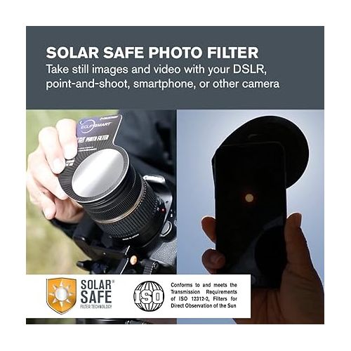 셀레스트론 Celestron - 3-Pc EclipSmart Safe Solar Observing & Imaging Kit - Meets ISO 12312-2:2015(E) Standards - Premium Solar Safe Filter Technology - Includes Eclipse Glasses + Photo Filter + Eclipse Book