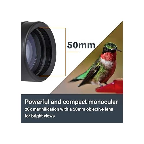 셀레스트론 Celestron - Outland X 20x50 Monocular - Outdoor and Birding Monocular - Fully Multi-Coated Optics and BaK-4 Prisms - Bonus Smartphone Adapter, Bluetooth Remote & Tripod Included