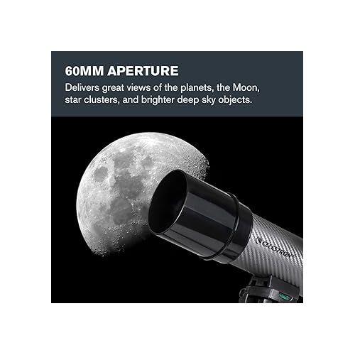 셀레스트론 Celestron - 60mm Travel Scope DX - Ideal Portable Refractor Telescope for Beginners - Fully Coated Glass Optics - Bonus Astronomy Software Package - Includes Smartphone Adapter for Digiscoping