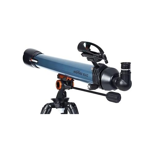 셀레스트론 Celestron Inspire 80AZ Refractor Smartphone Adapter Built-in Refracting Telescope, Blue (22402)