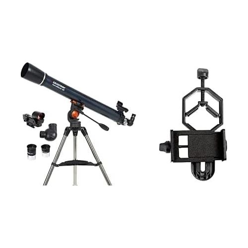 셀레스트론 Celestron 21063 AstroMaster 90 AZ Refractor Telescope with Celestron 81035 Basic Smartphone Adapter 1.25 Capture Your Discoveries, Black
