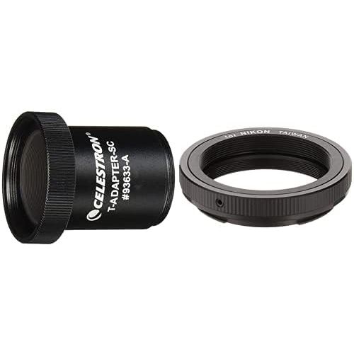 셀레스트론 Celestron T-Adapter with SCT 5, 6, 8 with 9.25, 11, 14, Black (93633-A) & 93402 T-Ring for Nikon Camera Attachment