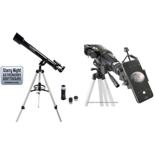 셀레스트론 Celestron 21041 60mm PowerSeeker AZ Telescope with Basic Smartphone Adapter 1.25, Black