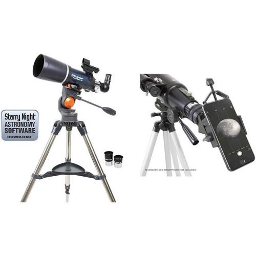 셀레스트론 Celestron 21082 AstroMaster Refracting Telescope with Celestron 81035 Basic Smartphone Adapter 1.25 Capture Your Discoveries, Black